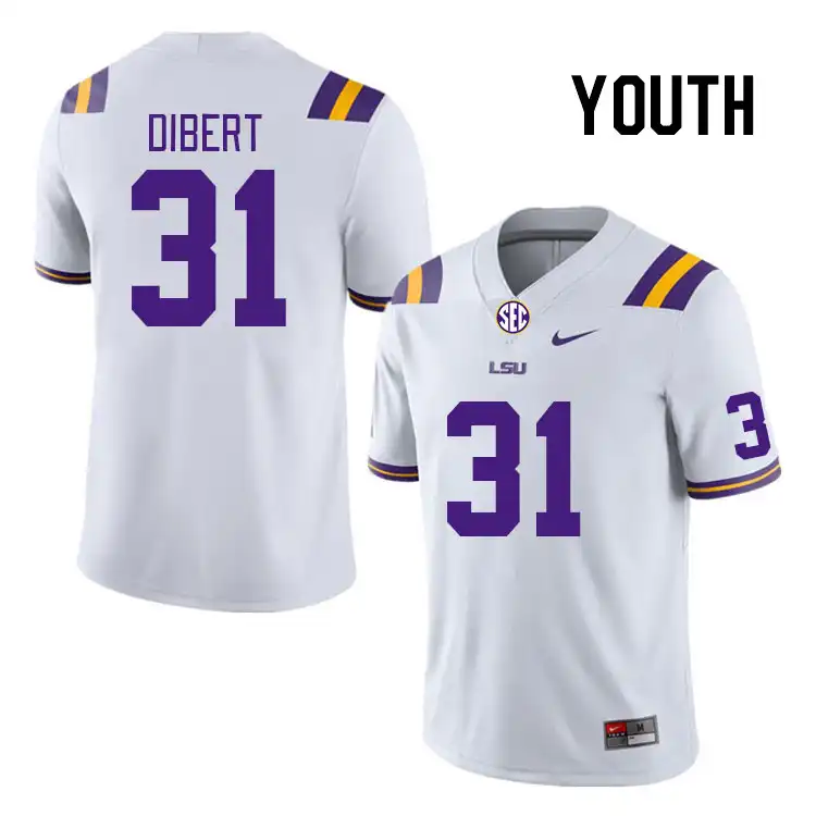 Youth LSU Tigers Nathan Dibert #31 White NCAA Football Jersey